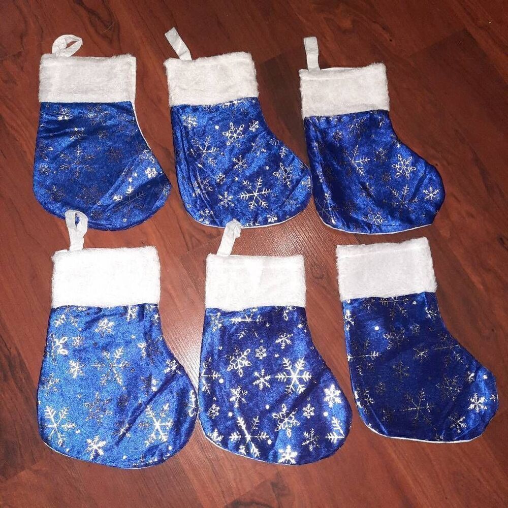 Silver & Blue Christmas Stockings Set of 6